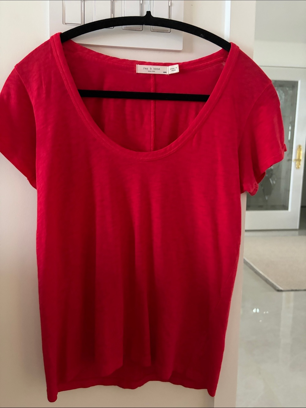 rag & bone Short Sleeve Scoop Neck Tee in Bright Red